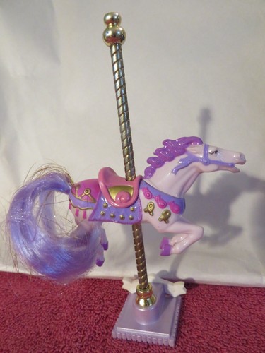 1989 Vintage Matchbox Carousel Horse Lavender Fancy Trotter Gold Thread w stand - Picture 3 of 4