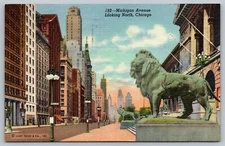 Michigan Avenue Looking North Chicago Illinois 1950 Linen Vintage Postcard