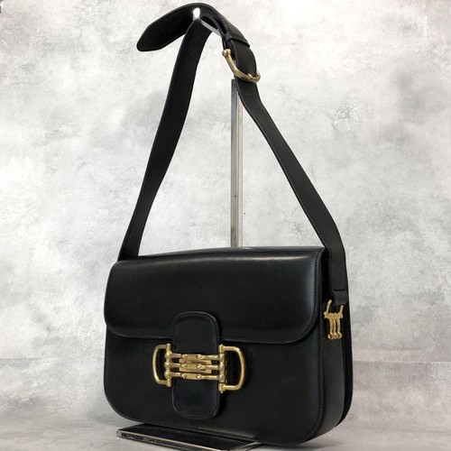 Kiwami Celine Horsebit 3 Row Shoulder Bag Box Calf Black eBay