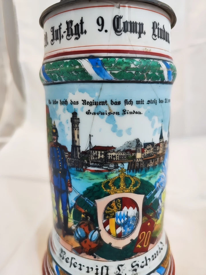 Boccale birra in ceramica decorata coperchio peltro – stile tedesco (BN05) - Immagine 4 di 4