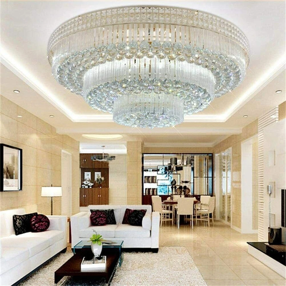 Lámpara de araña de cristal moderna K9 de 31,5" montaje empotrado LED lámpara de techo colgante accesorio Foto 4 de 4