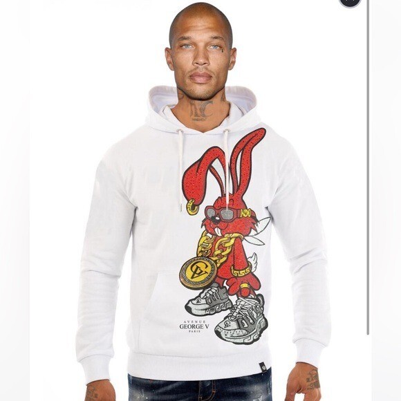 Sudadera con capucha blanca con gráfico rojo de diseñador George V de París