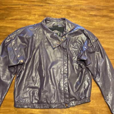Vintage Marco Morani Milano Purple Leather Bomber Jacket Small Gorgeous
