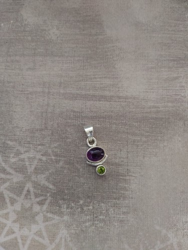 Ciondolo vintage argento sterling 925 viola iolite verde peridoto 2,2 g - Foto 2 di 8