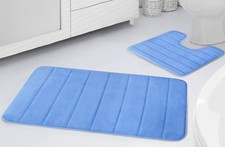 Image of Memory Foam Stripe Quick Dry Non Slip Spa Bath Mat And Pedestal Mat 50 x 80cm