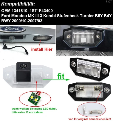 Cámara de marcha atrás CCD para Ford Mondeo MK3 MKIII 4/5D hatchback B4Y BWY familiar sedán - Imagen 2 de 7