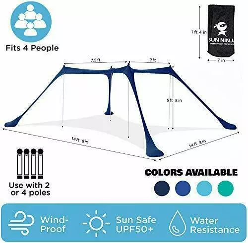 SUN NINJA 8 Person Pop Up Beach Tent Sun Shelter UPF 50+ Protection Shovel  Pegs