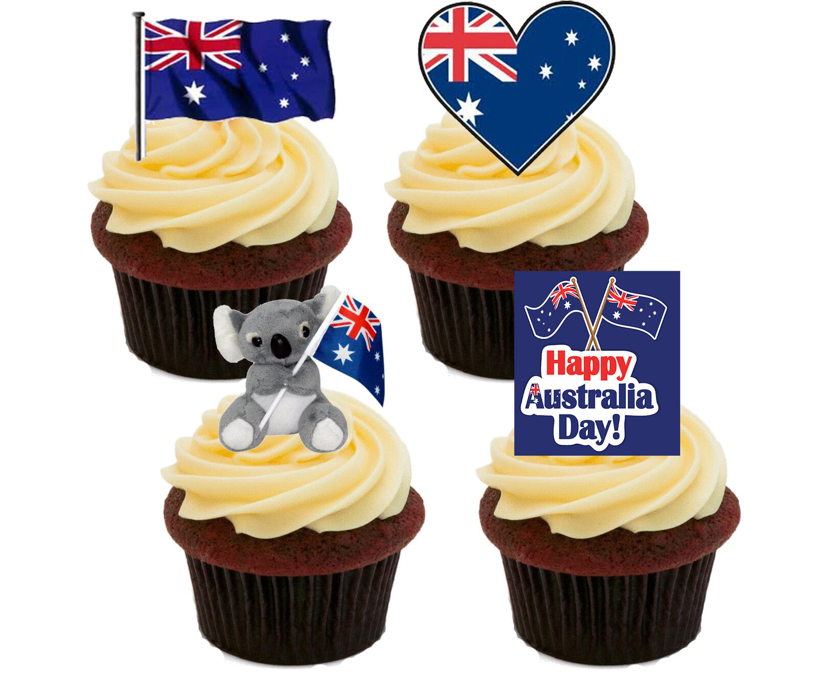 Australia Day Edible Cup Cake Toppers, Stand-up Fairy Bun ...