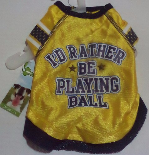 Wag-A-Tude White, Yellow & Blue I’D Rather Be Playing Ball Dog Jersey  XXS, XS
