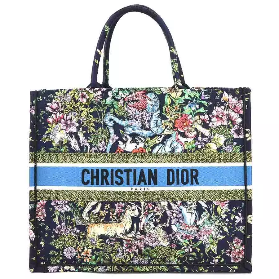Auth Christian Dior livre fourre tout grand sac à main fourre tout toile marine   99952 g