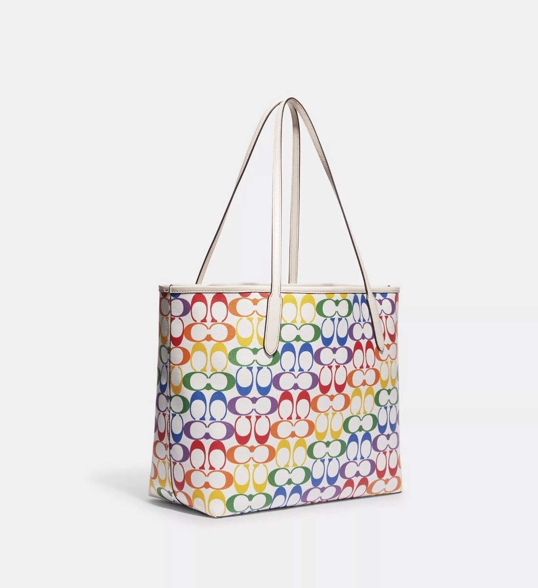 Coach C4181 Rainbow Signature City Tote Handnag - Im/Light Saddle