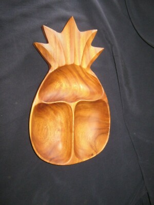 * LQQK * VINTAGE Monkey Pod Pineapple Shaped Three Section Wood Bowl * BEAUTIFUL