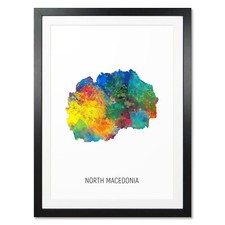 North Macedonia Map, Poster, Canvas or Framed Print, watercolour painting 10902