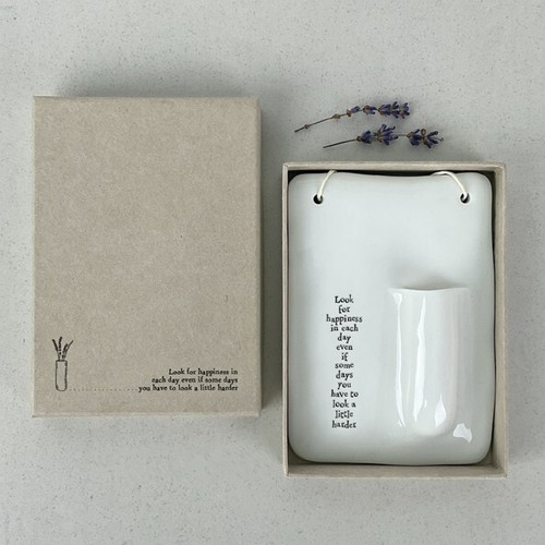 East of India Porcelain Wall Vase White Gift Boxed 'Look for happiness ....' - Picture 2 of 2