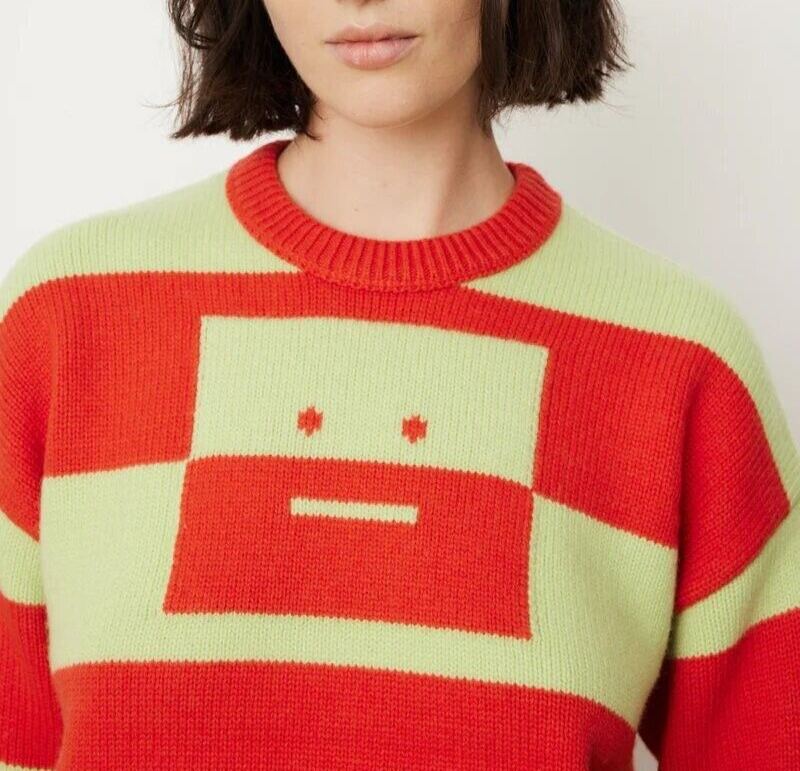 Women's ACNE STUDIOS Striped Face Logo Crew-Neck Sweater Women's ACNE STUDIOS Striped Face Logo Crew-Neck Sweater