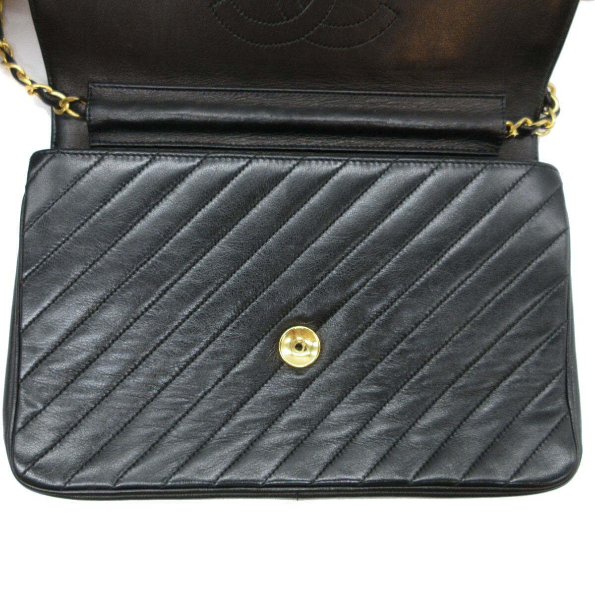 CHANEL CC Bias Stitch Chain Shoulder Bag Leather Black GHW