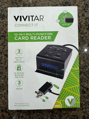 Vivitar 10 in 1 Multifunction Card Reader VIVRW7200-NOC Black with USB Hub