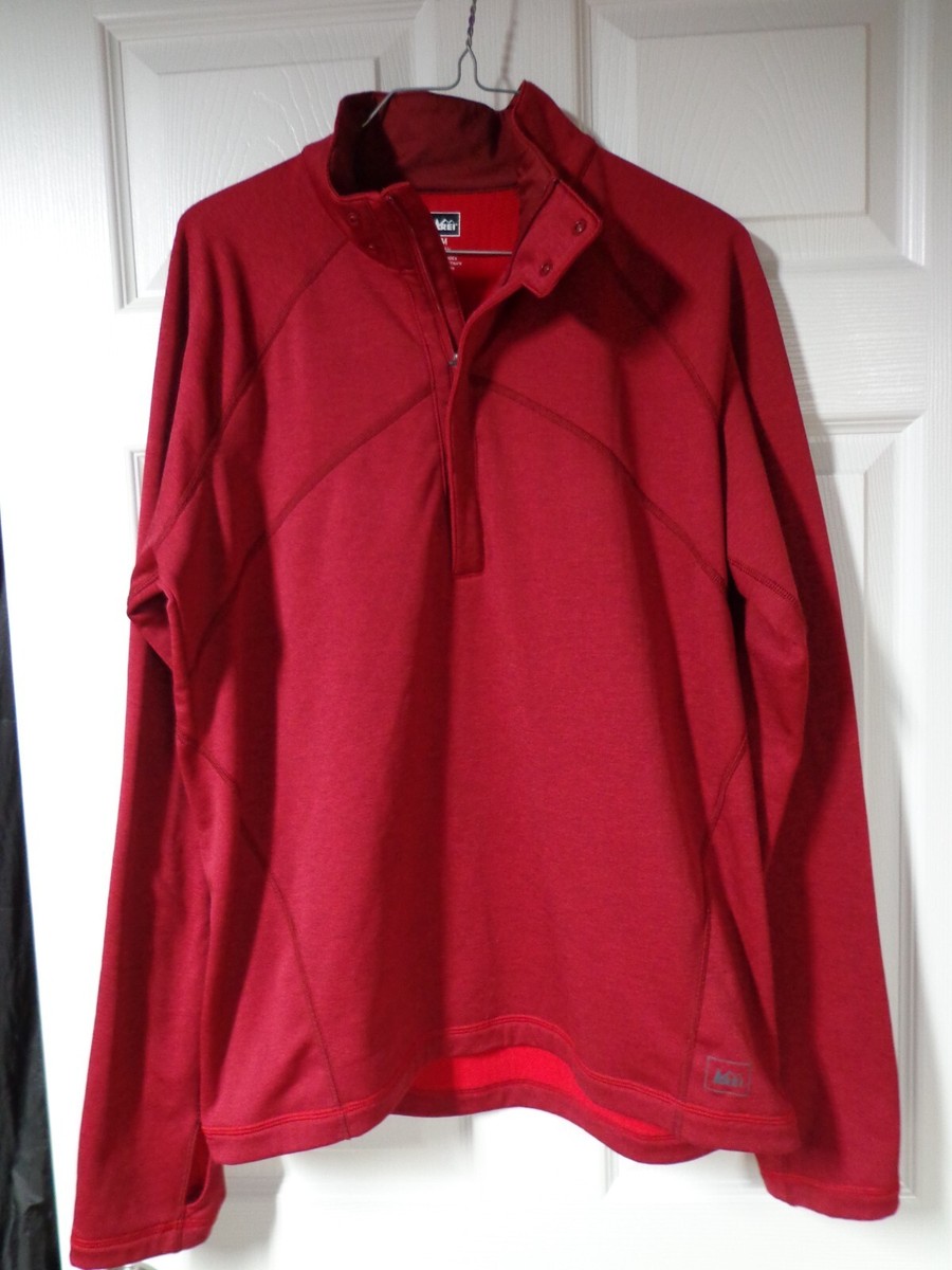 REI Mens Medium 1/4 Quarter Zip Shirt Red Long Sleeved Active