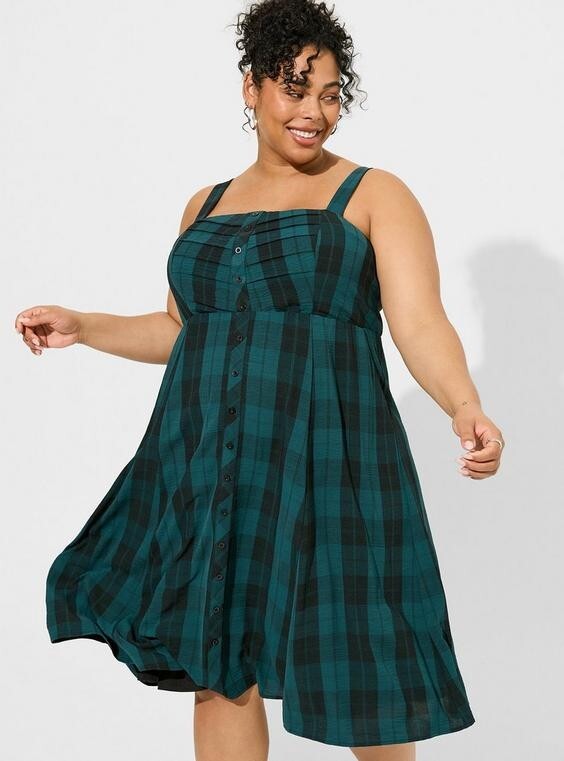 Torrid Green & Black Plaid Smocked Midi Dress Size 2X NWT