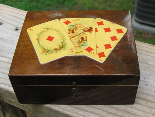1800s Antique BROOK'S SOFT FINISH SEWING THREAD BOX Playing Cards ADVERTISING