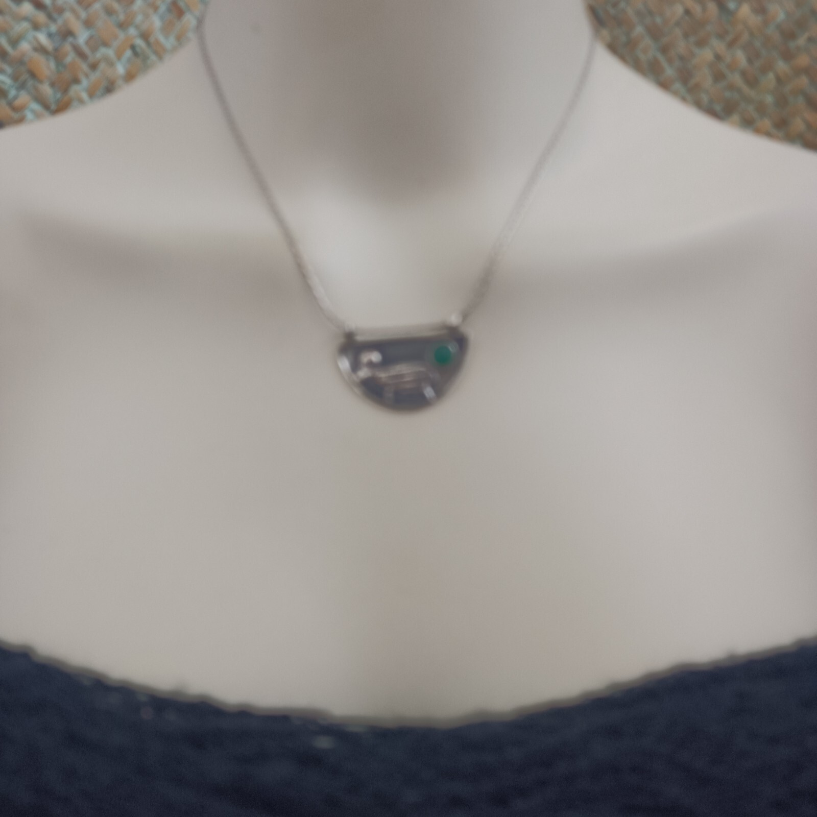 Sterling Silver Necklace Folk Ethnic Animal Artisan Eilat Stone Modernist Unique