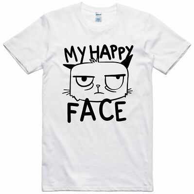 Lustiges T-Shirt Katze mürrisches Gesicht Druck normale Passform 100% Baumwolle Tee
