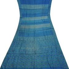 Vintage Blue Sarees 100 Pure Silk Printed Indian Sheer Sari 5YD Craft Fabric