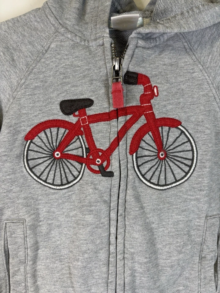 Janie and Jack Bebé Niño Gris Rojo Bicicleta Aplique Cremallera Completa Sudadera con Capucha Chaqueta 12-18m Foto 4 de 4