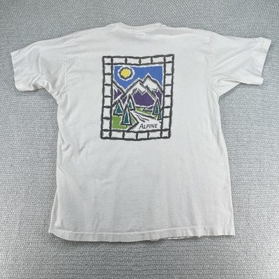 Vintage Alpine T-Shirt Mens XL White Pocket Mountain Outdoors Made In USA