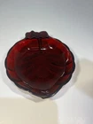 Vintage Royal Ruby Anchor Hocking Glass Leaf Ashtray Trinket Dish