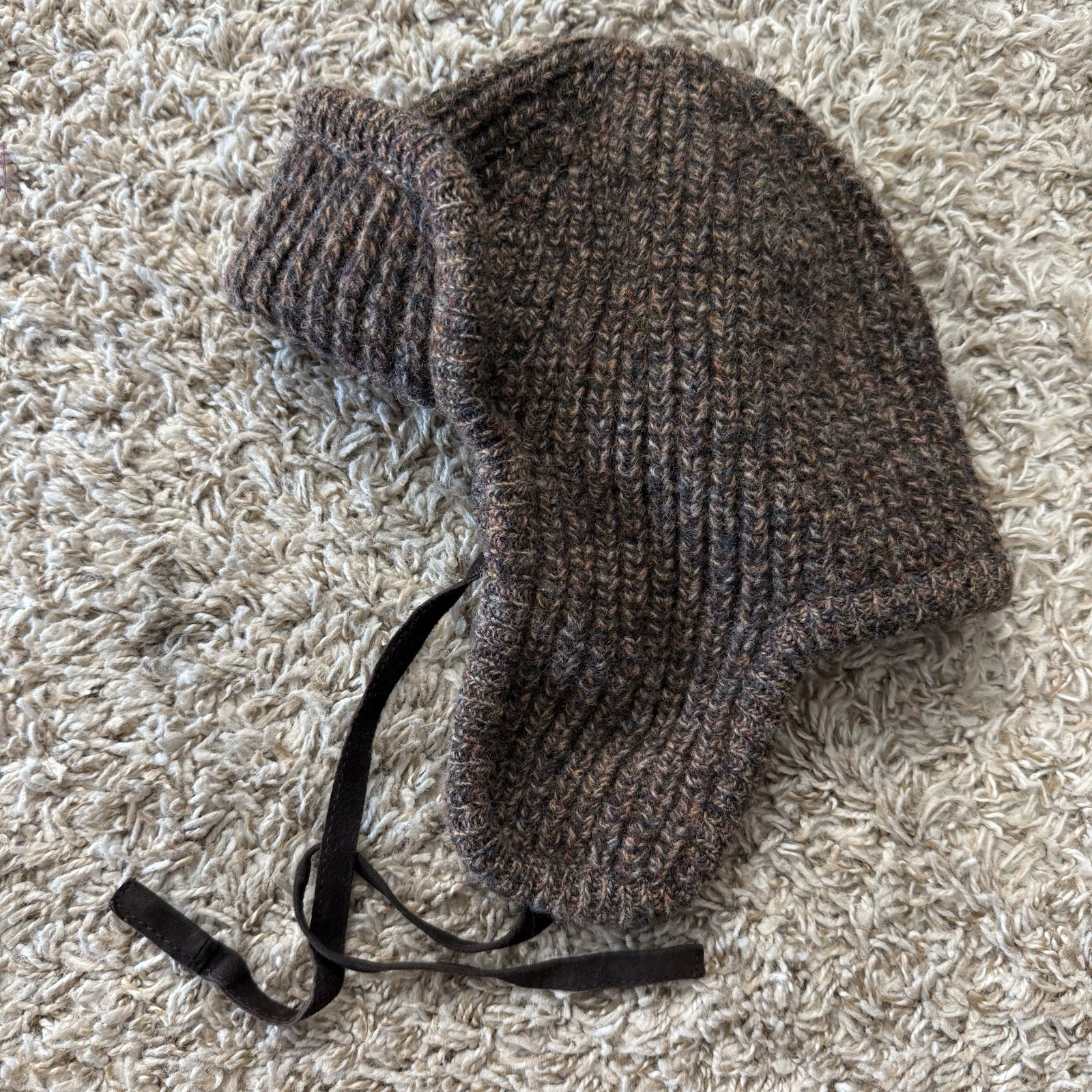 Vintage Polo Ralph Lauren Lambs Wool Trapper Style Brown Beanie Hat Cap Flip Up