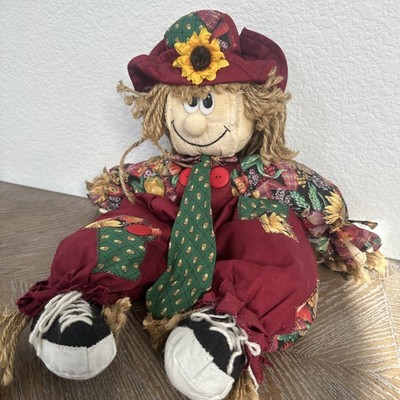 Vintage Fall Harvest Scarecrow Doll Plush Decor Sunflower Boy Cottagecore 1996 