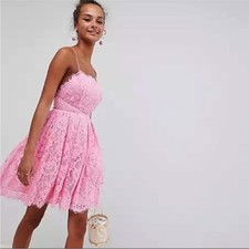 ASOS Square Neck Lace Dress Bubblegum Pink Size 8