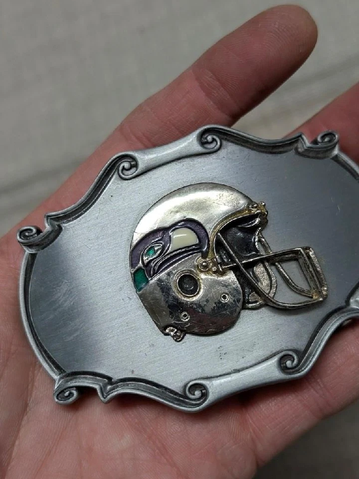 Casco de fútbol americano Seattle Seahawks vintage años 70 hebilla de cinturón NFL metal WESTERN Foto 2 de 4