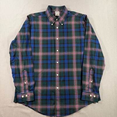 Brooks Brothers Regent Non Iron Dress Shirt Mens Large Green Supima Plaid