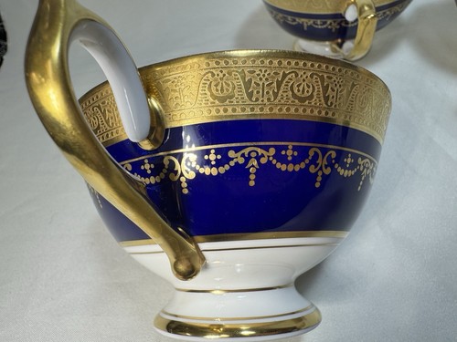 (3) Aynsley 'Georgian Cobalt' Smooth Footed TEA CUP & SAUCER SETS - Mint! - Picture 3 of 10