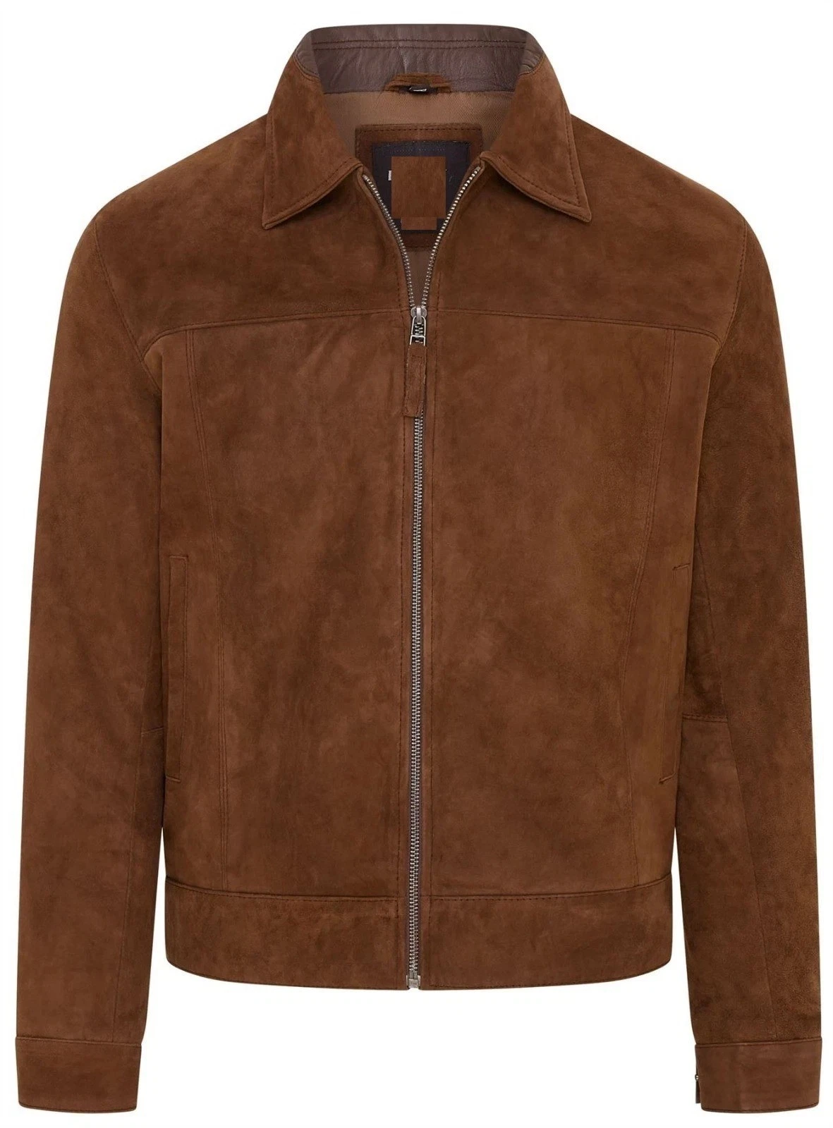 Men's Retro Dark Brown Harrington Jacket Slim Fit Goat Suede Leather Biker Style
