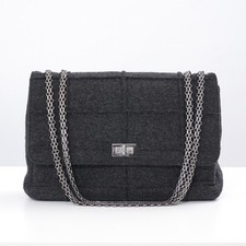CHANEL 2.55 Schokoriegel Schultertasche grau Wolle mit Siegel authentisch #55...