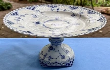 Royal Copenhagen Blue Fluted Full Lace Footed Pedestal Cake Plate Stand #36 Mint