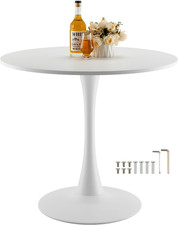 Mesa de comedor redonda moderna de madera de 31,5" para 2-4, base de tulipán, acabado blanco