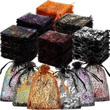 270 Pcs Halloween Organza Bags Spider Web Skull Print Treat Bags with Drawstr...