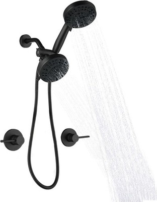 Shower Faucet Combo, Wall Mounted 2 Handles with 8 Modes Rainfall Matte Black