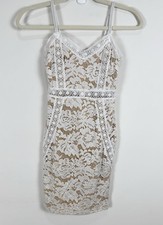NWT Pretty Little Thing Womens Bodycon Dress White Lace Tan Size 2 A570
