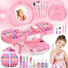 Non-Toxic Kids Makeup Set - 57 Pcs Washable Cosmetic Kit for Ages 3-12