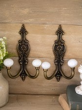 2 Antique Brass Metal Wall Cast Iron Wall Hook Coat Hat Towel Hanging Heavy Duty