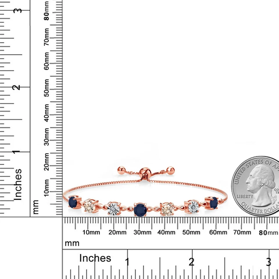 2.61 Ct Round Blue Sapphire Peach Morganite 18K Rose Gold Plated Silver Bracelet - Image 3 of 3