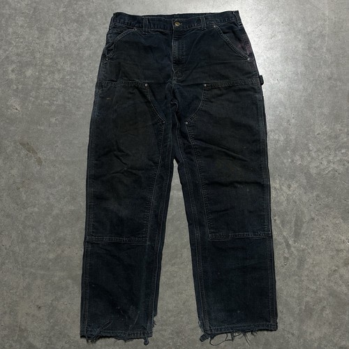 VTG Carhartt Pants Mens 34x30 Black Double Knee Carpenter B136 BLK Distressed