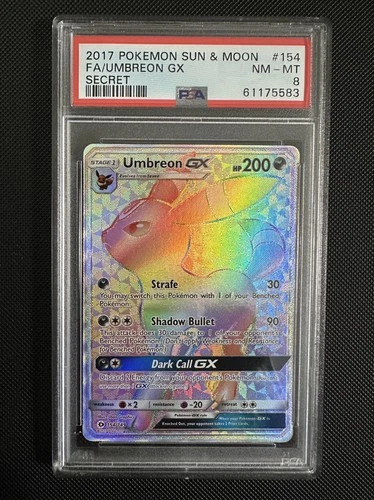 Pokémon TCG Umbreon GX Secret Rare PSA 8 - Sun & Moon Base Set 154/149 Rainbow