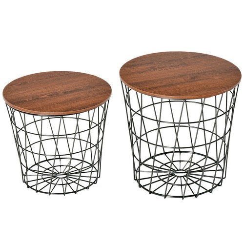 Metal Nesting End Table Set w/ Storage, Round Side Tables & Wood Removable Top - Picture 4 of 11