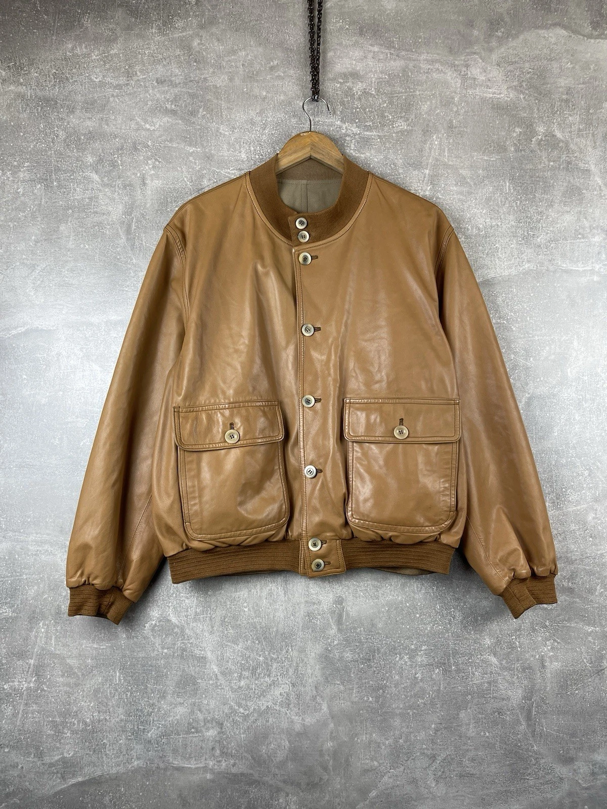 Marco Pierguidi Loro Piana Storm System Reversible Leather Jacket Brown Size 50